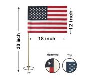12"x18" US Memorial Flags- No Tip, Hemmed- 3/8" Staff