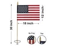 12"x18" US Memorial Flags with Gold Spear, No Fray- 3/8" Staff