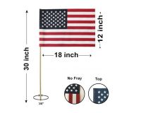 12"x18" US Memorial Flags with No Tip, No Fray- 3/8" Staff