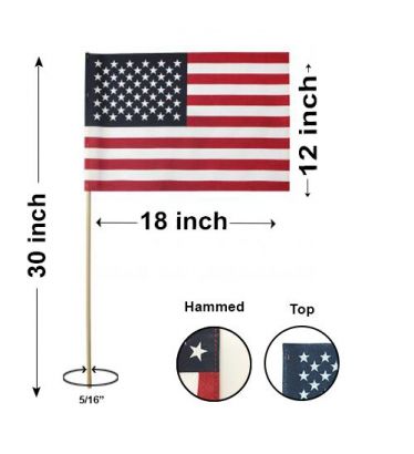 12"x18" US Mini Flag - No Tip, Hemmed - 5/16" Staff