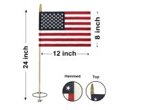 8" x 12" U.S. Mini - Gold Spear, Hemmed- 3/8"x24" Staff