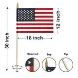 12"x18" US Memorial Flags - Gold Spear, Hemmed with Ground Insert