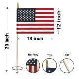 12"x18" US Memorial Flags- Gold Spear, No Fray with Ground Insert