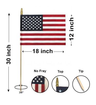 12"x18" US Memorial Flags- Gold Spear, No Fray with Ground Insert