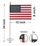 8"x12" US Memorial Flags - Gold Spear, Hemmed with Ground Insert