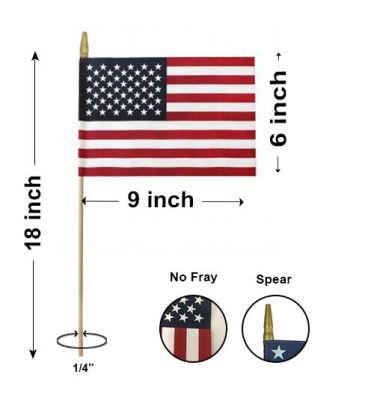 6" x 9" Hand-held Mini U.S. Flags - Gold Spear Top