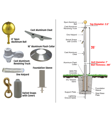 35' Heavy Commercial External Halyard Flagpole