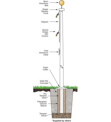 20' Commercial Fiberglass External Halyard Flagpole - White