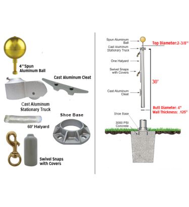 30' Light Commercial Bolted-Base Removable Flagpole 