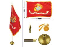 8' Marine Corps Heavy Indoor Oak Flag Set