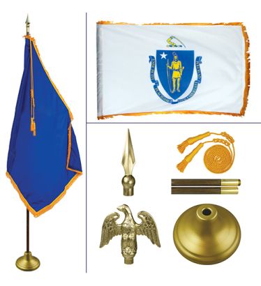 Massachusetts 8' Heavy Oak Indoor Flag Kit